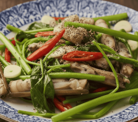 Ốc móng tay xào rau muống